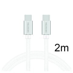 3.0 USB-C - USB-C Kaabel 2m Swissten Textile : valge/hõbe hind ja info | Mobiiltelefonide kaablid | hansapost.ee