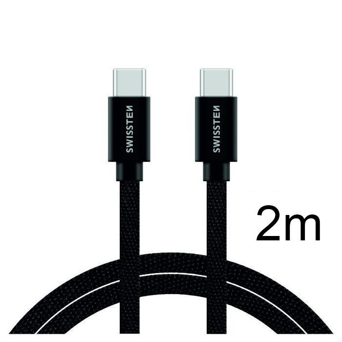 3.1 USB-C - USB-C Kaabel 2m Swissten Textile : must цена и информация | Mobiiltelefonide kaablid | hansapost.ee