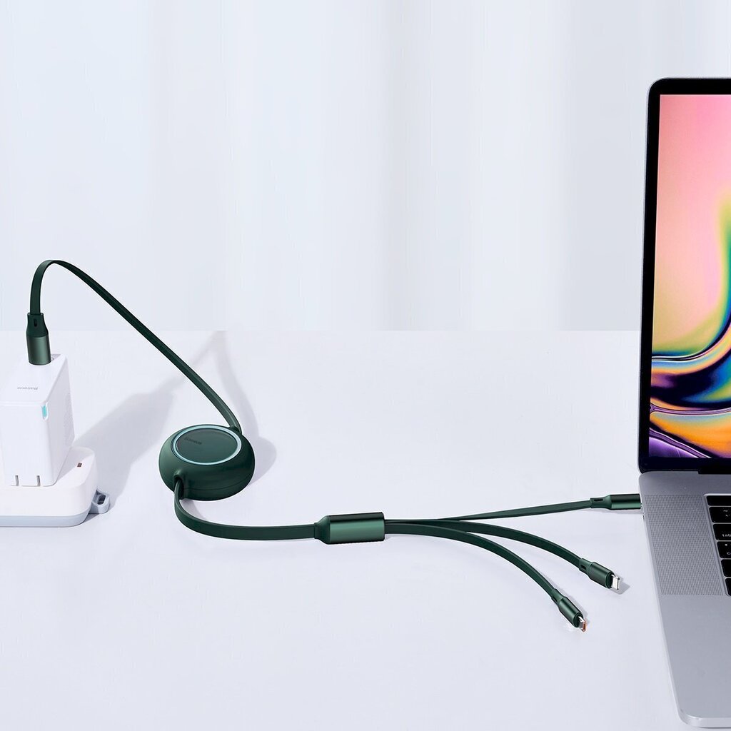 USB cable 3in1 Baseus Bright Mirror, USB to micro USB / USB-C / Lightning, 100W, 1.2m (green) hind ja info | Mobiiltelefonide kaablid | hansapost.ee