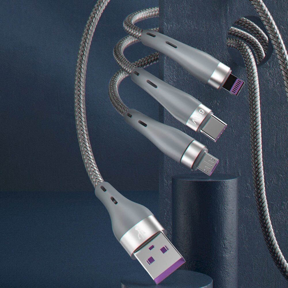 Dudao Lightning / microUSB/ USB Type C, 1,2 m hind ja info | Mobiiltelefonide kaablid | hansapost.ee