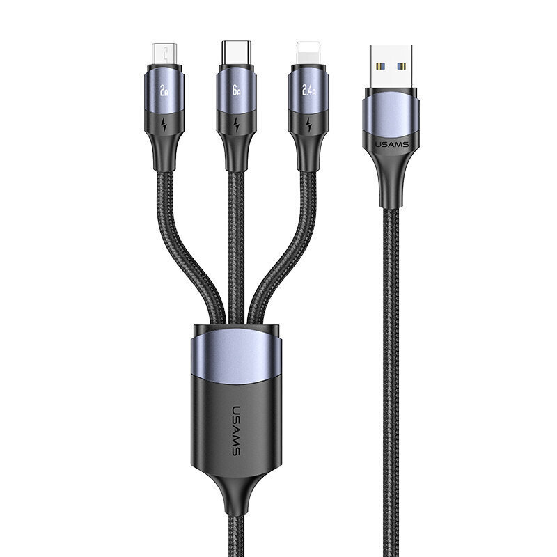 USAMS U71 3in1 USB-C, Lightning, Micro USB PD 1,2m, must hind ja info | Mobiiltelefonide kaablid | hansapost.ee