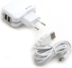 Зарядное устройство 2xUSB 3,4A + кабель microUSB 1м, белый [43723] цена и информация | Platinet Мобильные телефоны, Фото и Видео | hansapost.ee