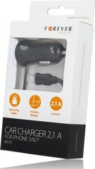 Forever M-02 2.1A (12V / 24V) Car Charger + Lightning Cable 1.2m Black hind ja info | Laadijad mobiiltelefonidele | hansapost.ee