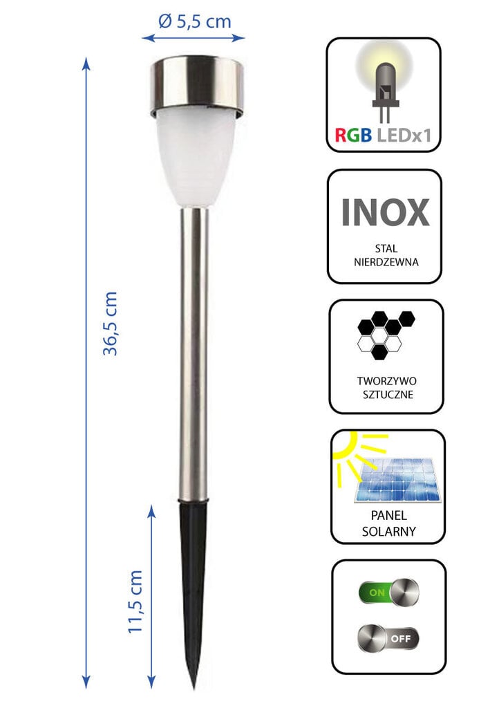 Aialamp Saska Garden Inox, 1 LED RGB, 36,5 cm hind ja info | Aiavalgustid ja õuevalgustid | hansapost.ee