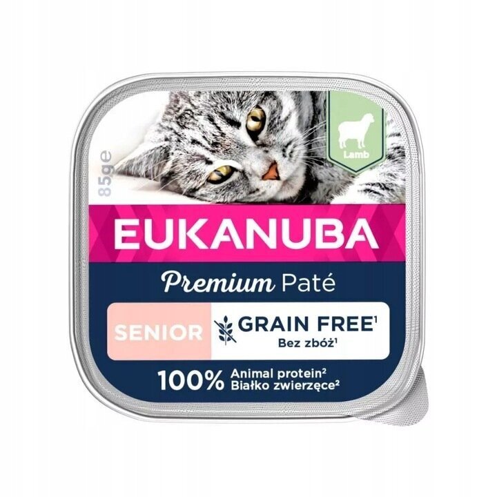 Eukanuba Grain Free Senior lambalihaga, vanematele kassidele, 16x85 g hind ja info | Kassikonservid | hansapost.ee