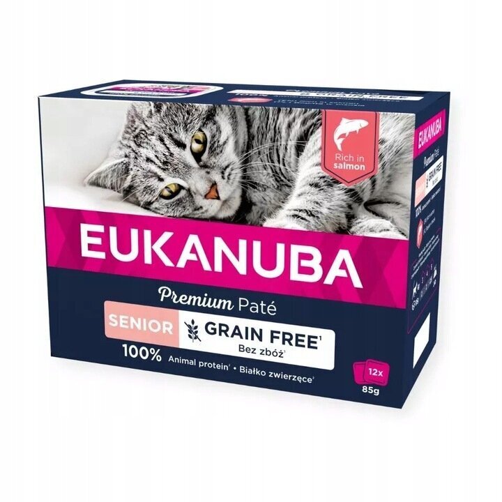 Eukanuba Grain Free Senior lõhega, vanematele kassidele, 12x85 g цена и информация | Kassikonservid | hansapost.ee