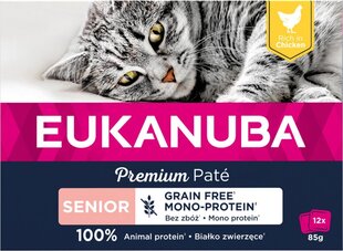 Eukanuba Grain Free Senior täiskasvanud kassidele kanaga, 12x85 g цена и информация | Консервы для кошек | hansapost.ee