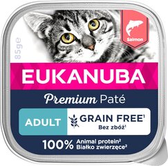 Eukanuba Grain Free Adult для взрослых кошек с лососем, 16x85 гр цена и информация | Кошачьи консервы | hansapost.ee