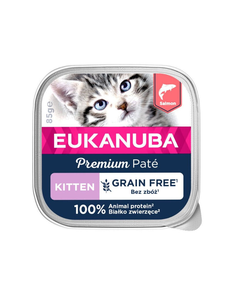 Eukanuba Grain Free Kitten kassipoegadele lõhega, 12x85 g цена и информация | Kassikonservid | hansapost.ee
