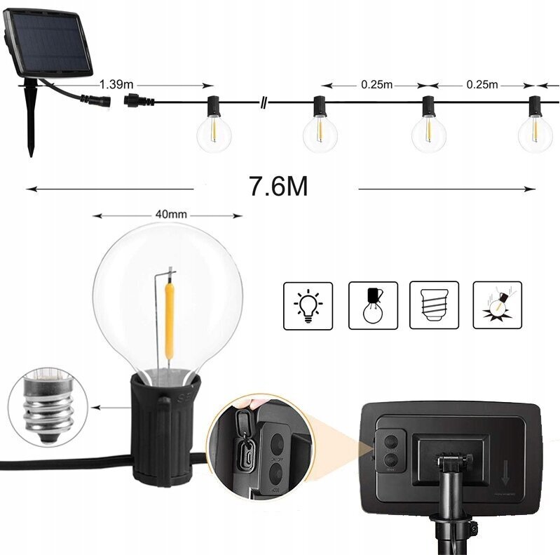 Aia tuled Girland 25 päikese- / USB-lambiga. цена и информация | Aiavalgustid ja õuevalgustid | hansapost.ee