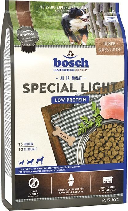 Bosch Tiernahrung Special Light neeruprobleemidega koertele riisiga, 2,5 kg цена и информация | Koerte kuivtoit ja krõbinad | hansapost.ee