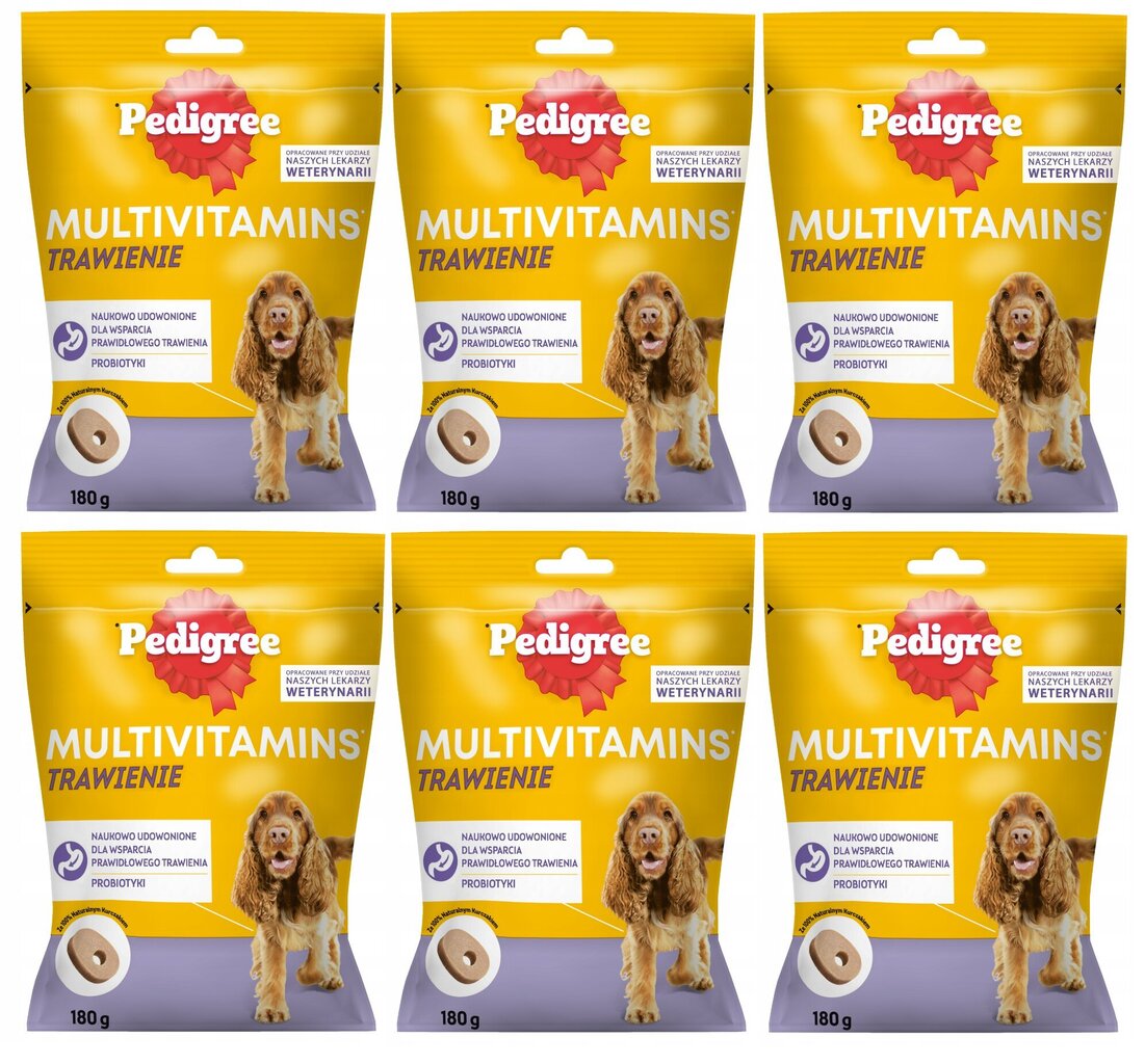 PEDIGREE Multivitamins Trawienie karma uzupełniająca na trawienie dla dorosłych psów smak kurczaka 6x180 g цена и информация | Koerte maiused | hansapost.ee