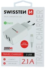 Swissten Smart IC Travel Charger 2x USB 2.1A with Lightning (MD818) Cable 1.2 m White hind ja info | Laadijad mobiiltelefonidele | hansapost.ee