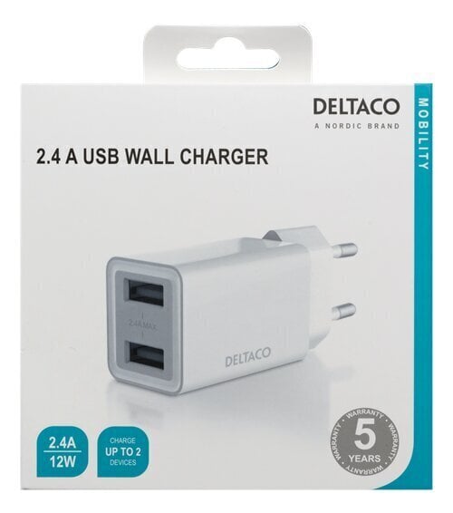 Deltaco USB-AC174, 2x USB-A, 2.4 A цена и информация | Laadijad mobiiltelefonidele | hansapost.ee