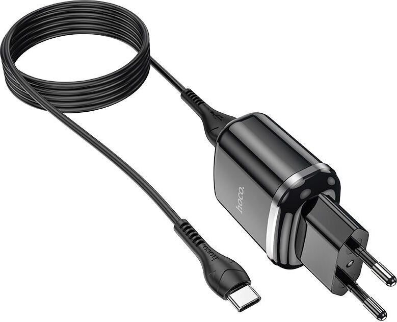 Universaalne reisilaadija Hoco N4, 2 x USB / 5V / 2.4A + USB-C kaabel 1M, must hind ja info | Laadijad mobiiltelefonidele | hansapost.ee