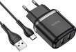 Universaalne reisilaadija Hoco N4, 2 x USB / 5V / 2.4A + USB-C kaabel 1M, must цена и информация | Laadijad mobiiltelefonidele | hansapost.ee