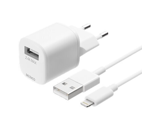 Deltaco USB-AC181, USB-A, 2.4 A 1 m USB-A Lightning kaabliga hind ja info | Laadijad mobiiltelefonidele | hansapost.ee