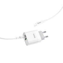 Сетевая зарядка HOCO C80A USB Quick Charge 3.0 + PD20W (3.1A) + Type-C-Lightning, белая цена и информация | Зарядные устройства для телефонов | hansapost.ee
