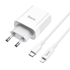 Сетевая зарядка HOCO C80A USB Quick Charge 3.0 + PD20W (3.1A) + Type-C-Lightning, белая цена и информация | Зарядные устройства для телефонов | hansapost.ee