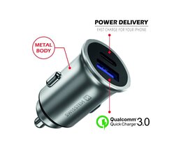 Автомобильное зарядное устройство Swissten 36W Mеталл c USB-C + Quick Charge 3.0 / серебряное цена и информация | Зарядные устройства для телефонов | hansapost.ee