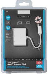 Vivanco адаптер USB-C - HDMI 3в1, белый (34293) цена и информация | Адаптеры и USB-hub | hansapost.ee