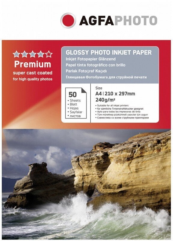 Agfaphoto fotopaber A4 Premium Glossy 240g 50 lehte (AP24050A4N) hind ja info | Fotoaparaatide lisatarvikud | hansapost.ee