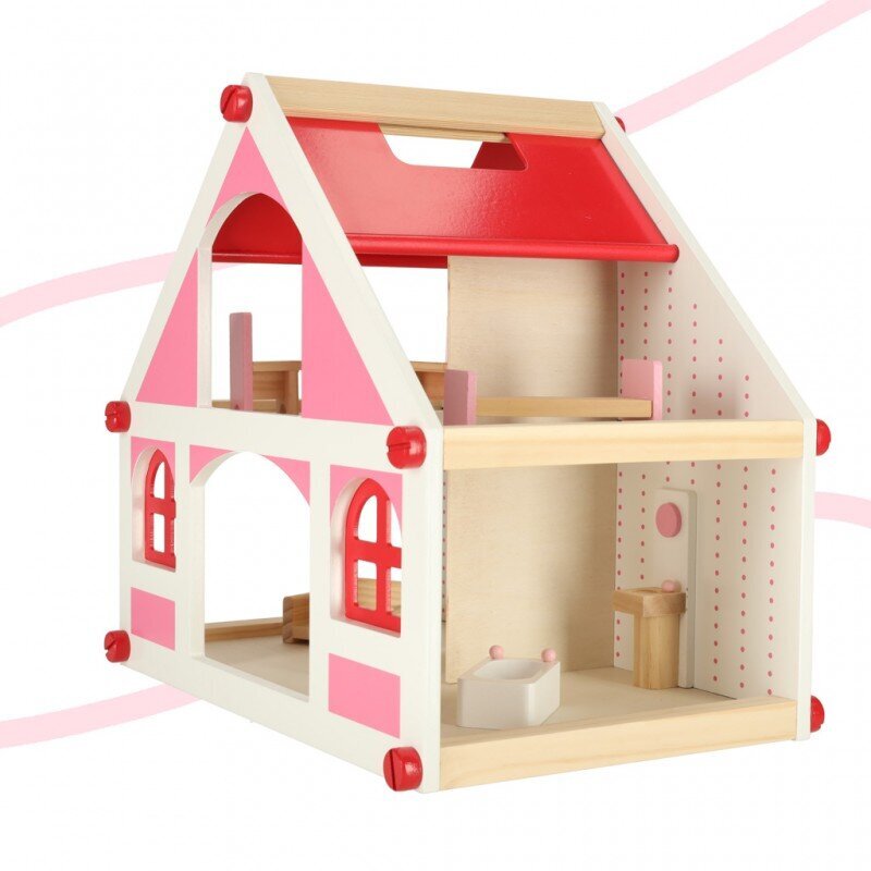 Puidust nukumaja valge ja roosa + mööbel 36 cm hind ja info | Mänguasjad tüdrukutele | hansapost.ee