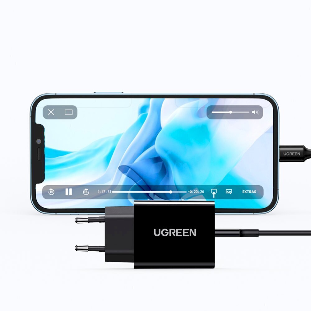 Ugreen USB travel wall charger Type C 20W Power Delivery + USB Cable Type C black (50799) цена и информация | Laadijad mobiiltelefonidele | hansapost.ee