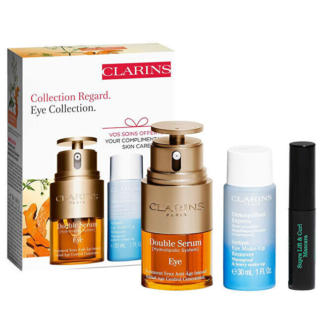 Clarins Double Serum Eye Value Pack naistele: silmaseerum, 20 ml + silmameigi eemaldaja, 50 ml + ripsmetušš Lift &amp; Curl, 3 ml hind ja info | Näoõlid, ampullid ja seerumid | hansapost.ee