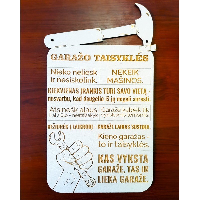 Graveeritud puidust silt "Garažo taisyklės" hind ja info | Muud kingiideed | hansapost.ee