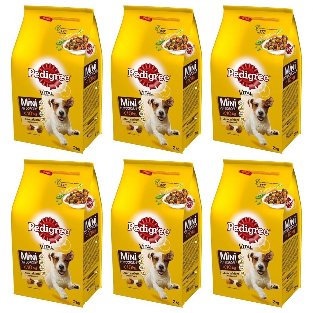 Pedigree väikest tõugu täiskasvanud koertele koos kodulindude ja köögiviljadega, 6x2 kg цена и информация | Koerte kuivtoit ja krõbinad | hansapost.ee