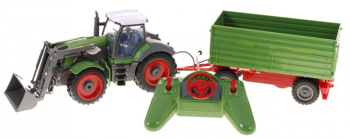 Kaugjuhitav traktor haagisega, 1:28, roheline hind ja info | Mänguasjad poistele | hansapost.ee