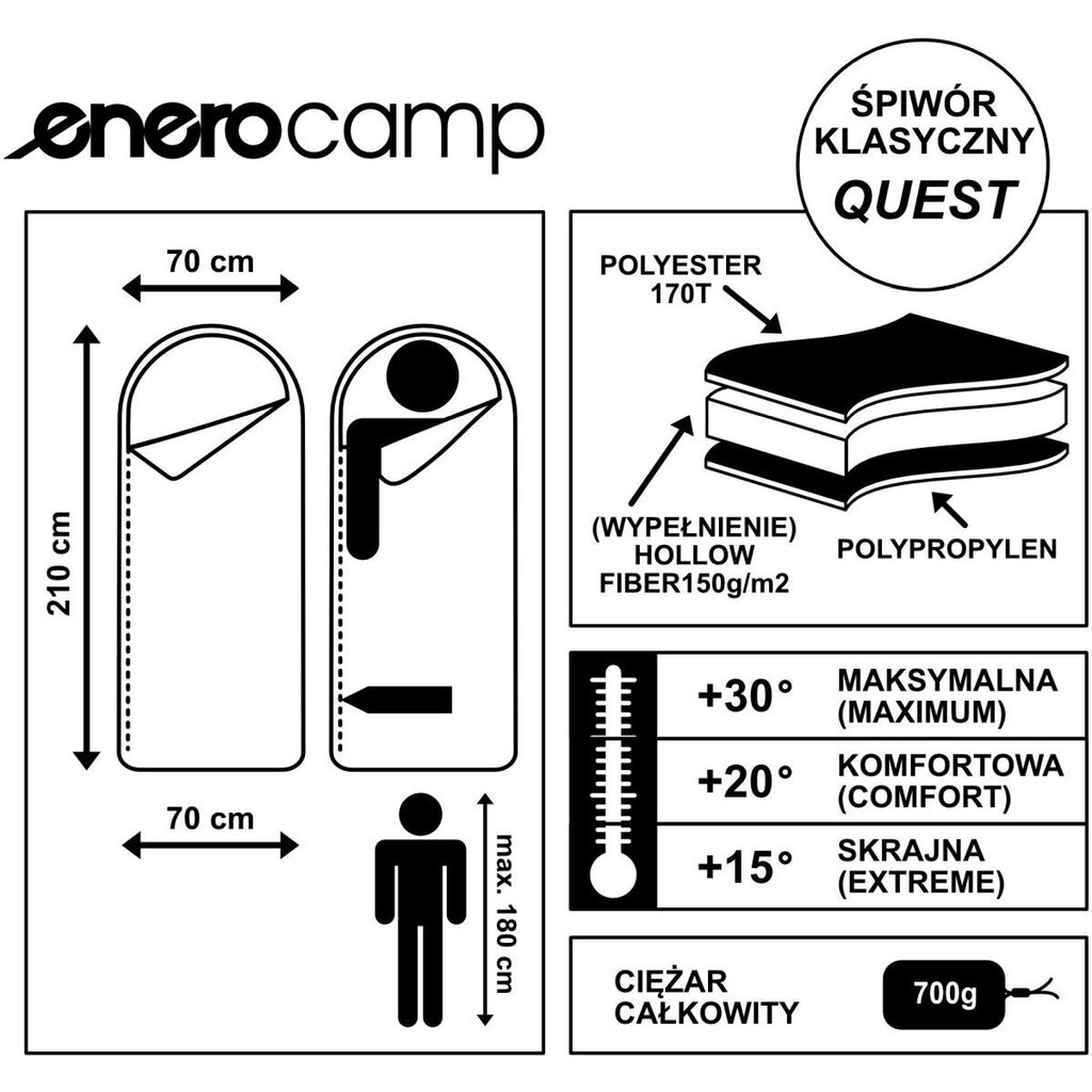 Magamiskott Enero Camp, 210x70cm, roheline hind ja info | Magamiskotid | hansapost.ee