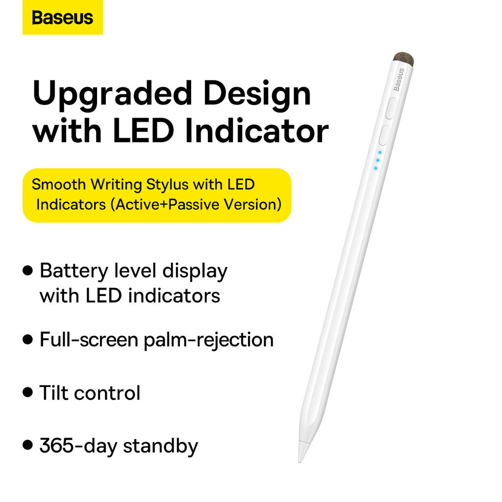 Baseus Stylus pliiatsi mahtuvuslik aktiivne/passiivne LED + C-tüüpi kaabel 3A 0,5 meetrit (SXBC040002) valge цена и информация | Tahvelarvuti lisatarvikud | hansapost.ee