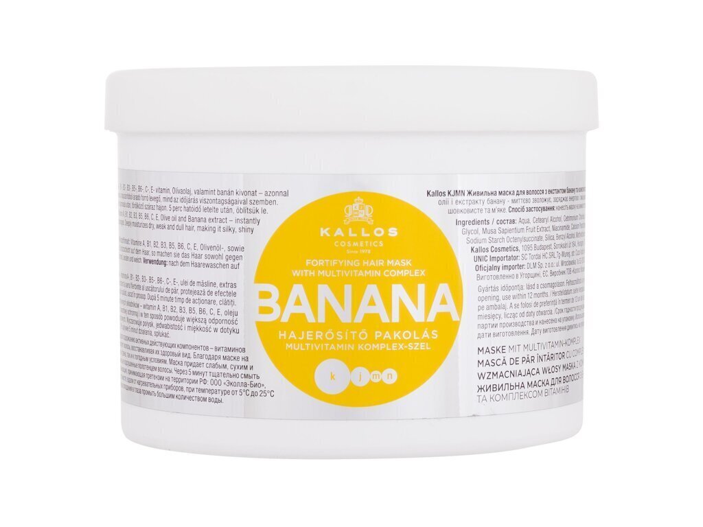 Juuksemask Kallos Cosmetics KJMN Banana Strengthening, 500 ml цена и информация | Juuksemaskid, õlid ja seerumid | hansapost.ee