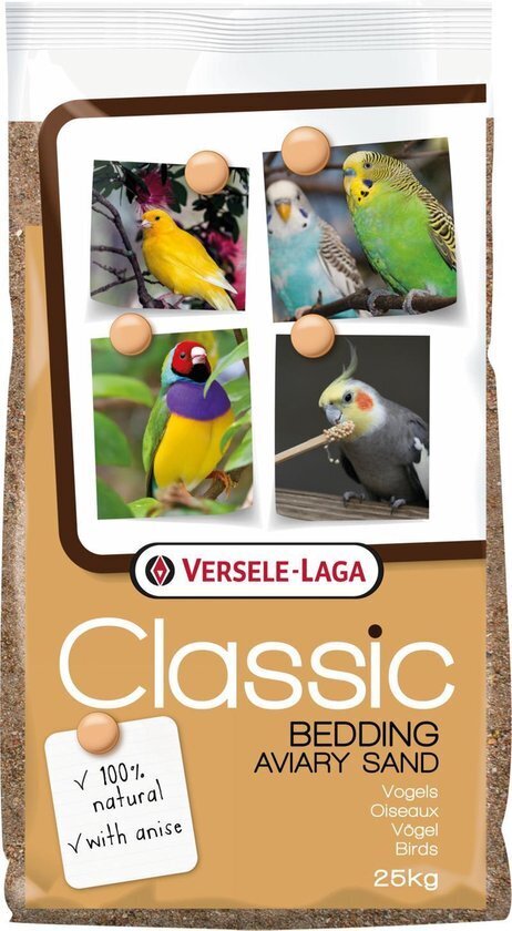 Liiv lindudele Versele-Laga Aviary Classic Bedding Sand, 25 kg hind ja info | Pesakastid, linnupuurid ja söögimajad | hansapost.ee