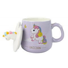 Lean Toys keraamiline tass lusika ja kaanega Unicorn/Unicorn, 350ml, lilla цена и информация | Lean Toys Кухонные товары, товары для домашнего хозяйства | hansapost.ee