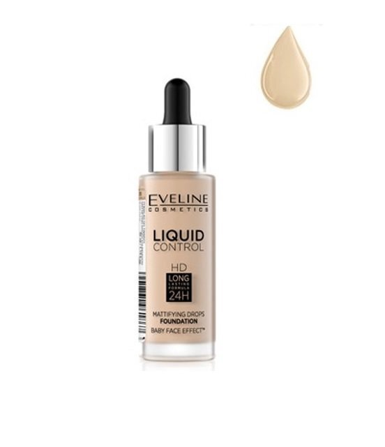 Jumestuskreem Eveline Liquid Control HD Mattifying Drops 32 ml, 015 Light Vanilla hind ja info | Jumestuskreemid ja puudrid | hansapost.ee