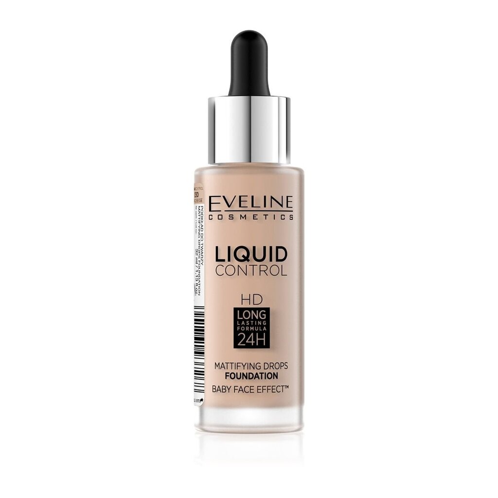 Jumestuskreem Eveline Liquid Control HD Mattifying Drops 32 ml, 030 Sand Beige цена и информация | Jumestuskreemid ja puudrid | hansapost.ee