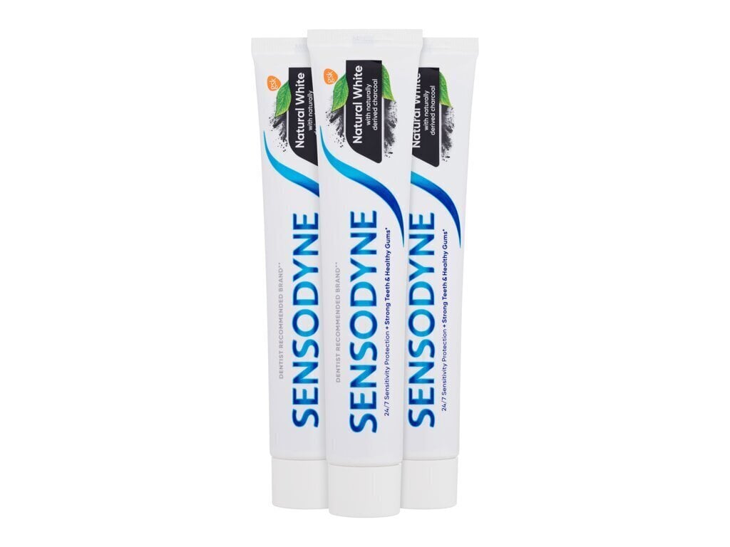 Hambapasta Sensodyne Natural White, aktiivsöega, 3 × 75 ml цена и информация | Hambaharjad, hampapastad ja suuloputusvedelikud | hansapost.ee