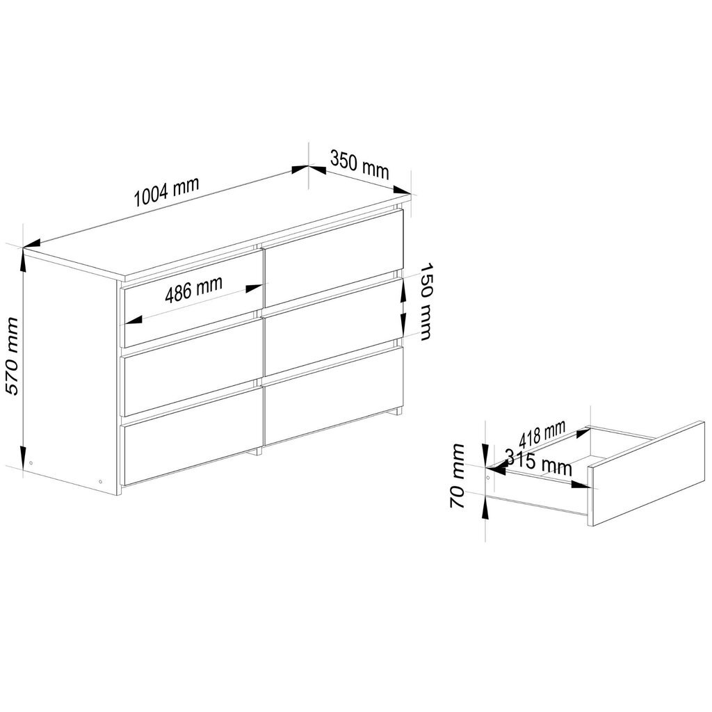 Kummut Akord CL100 6SZSZ, must/valge hind ja info | Kummutid | hansapost.ee