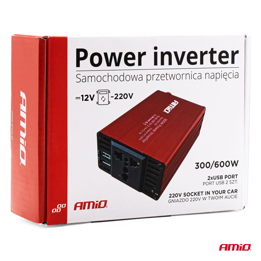 Inverter Amio 02470, 12V/220V 300W/600W 2xUSB PI03 цена и информация | Inverterid ja muundurid | hansapost.ee