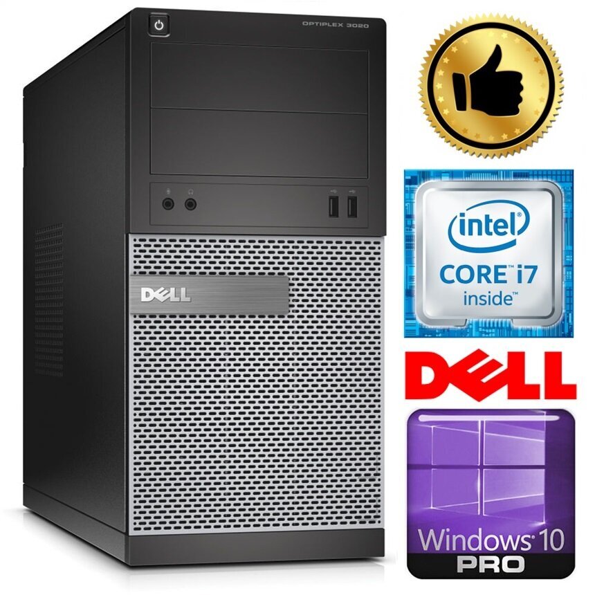 DELL 3020 MT i7-4770 8GB 480SSD+2TB GT1030 2GB DVD WIN10Pro цена и информация | Lauaarvutid | hansapost.ee