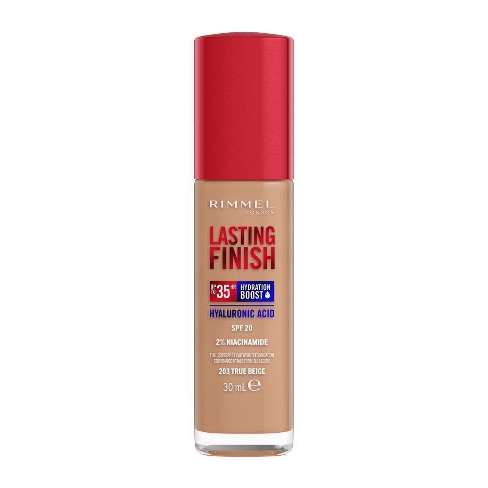 Jumestuskreem Rimmel London Lasting Finish SPF20, 203 True Beige, 30 ml hind ja info | Jumestuskreemid ja puudrid | hansapost.ee