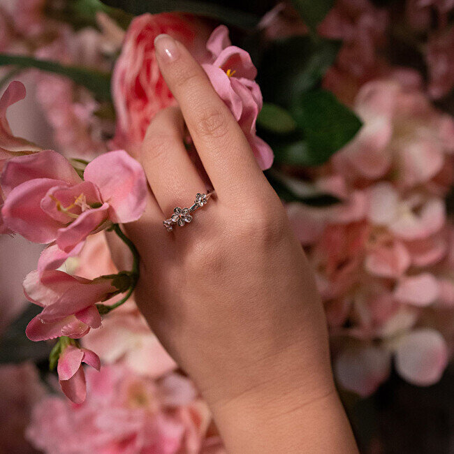 Hot Diamonds Hõbedane lilledega sõrmus Forget me not DR214 hind ja info | Sõrmused | hansapost.ee