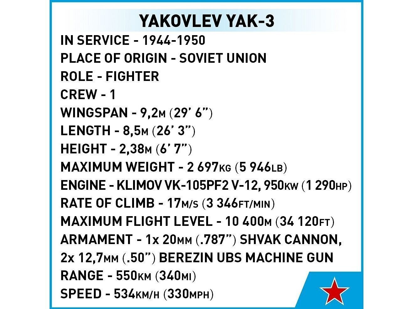 Konstruktorid Cobi Yakovlev Yak-3, 1/48, 5862 hind ja info | Klotsid ja konstruktorid | hansapost.ee