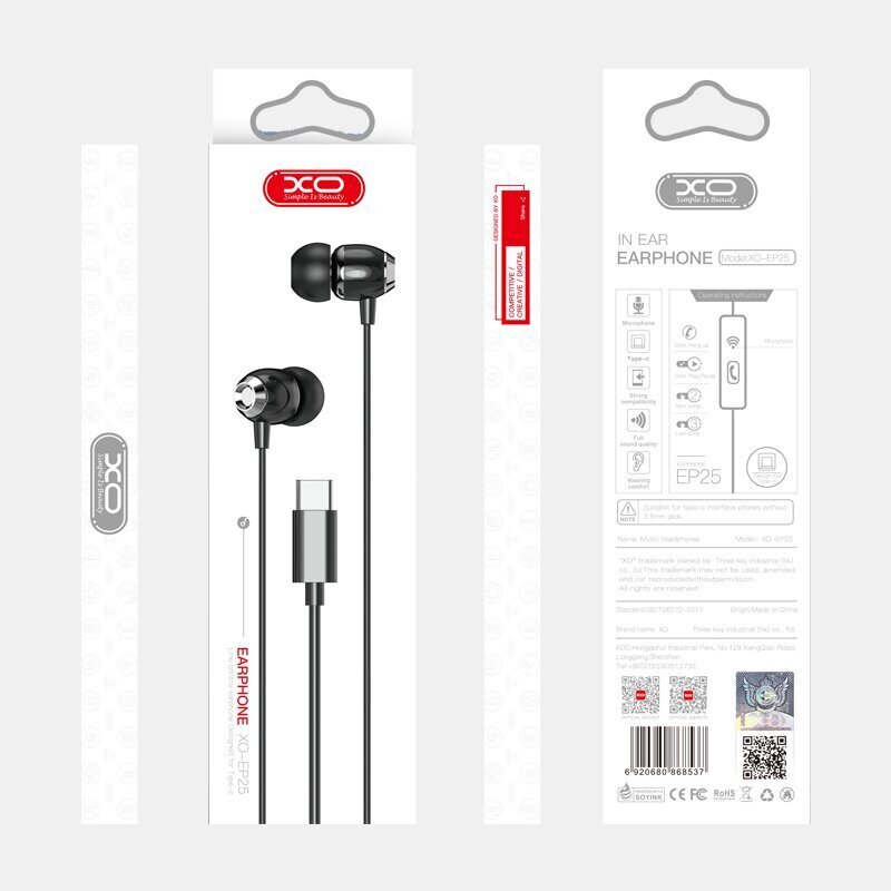 XO wired earphones EP25 USB-C white hind ja info | Kõrvaklapid | hansapost.ee