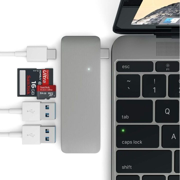 Satechi USB-C Pass Through USB Hub - kontsentraator 3 ühes. Ühildub uue MacBooк, tähendab saab laadida hind ja info | USB adapterid ja jagajad | hansapost.ee