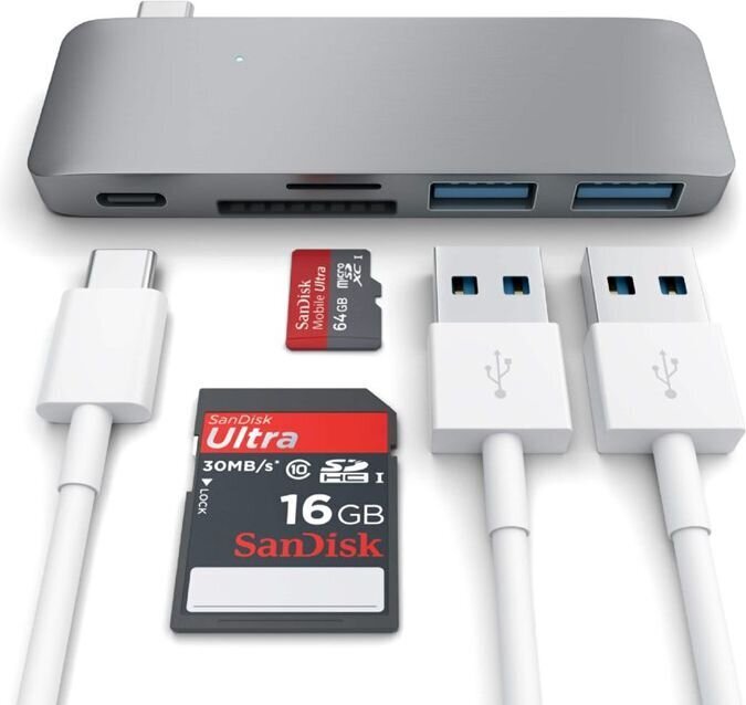 Satechi USB-C Pass Through USB Hub - kontsentraator 3 ühes. Ühildub uue MacBooк, tähendab saab laadida цена и информация | USB adapterid ja jagajad | hansapost.ee