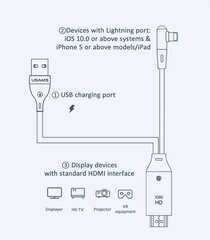 Конвертер USAMS с Lightning/HDM-совместимый, чёрный (Вход: Lightning / Выход: HDMI + USB кабель питания) цена и информация | Адаптеры и USB-hub | hansapost.ee
